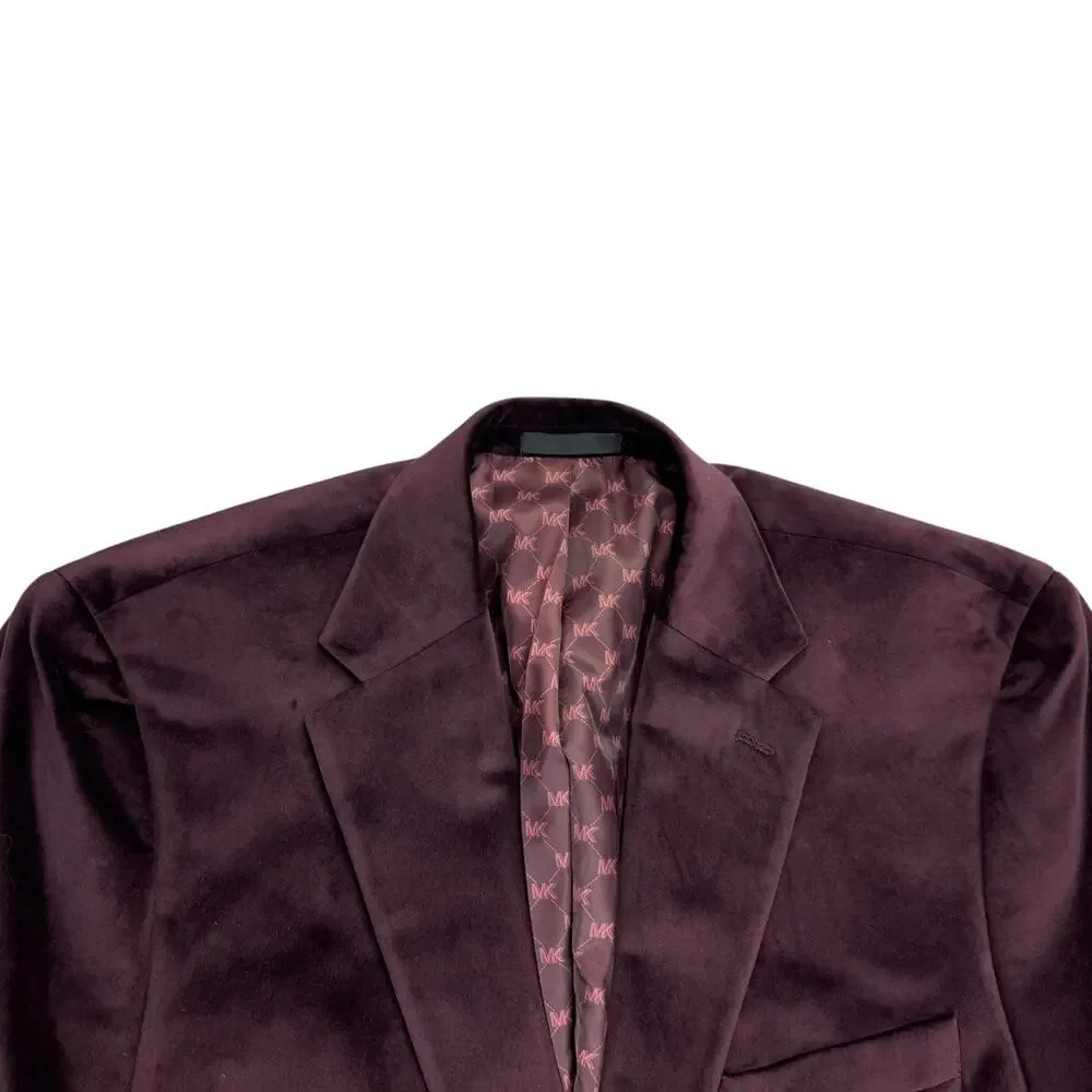 Michael Kors Mens Kent Classic Fit Velvet Sport Coat Burgundy 44S